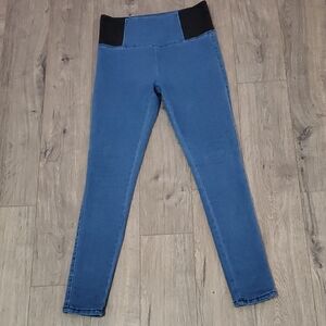 Blue Women’s High-Waist Stretch Jeggings with Black Waistband